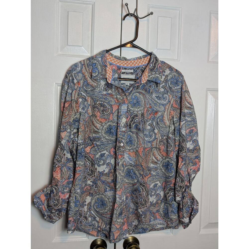 Charter Club Luxury Women's PAISLEY Long Sleeve COTTON Shirt Size 18